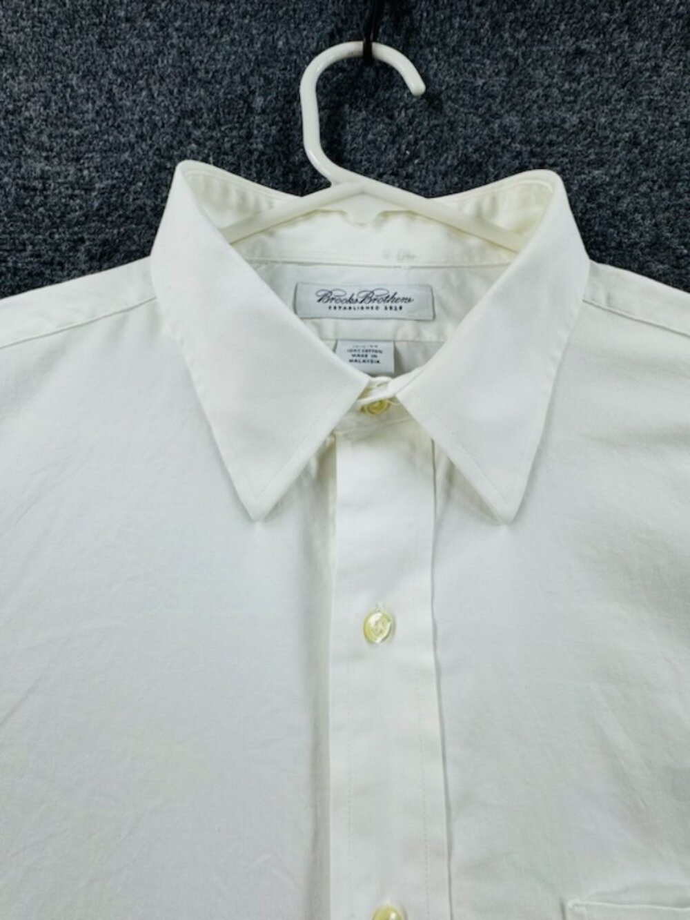 Brooks Brothers 17.5 34 White Cotton Pocket Preppy Shirt Solid Button Up Men